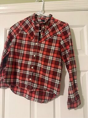 GAP Kids Red and White Plaid Button-Up Shirt size 10